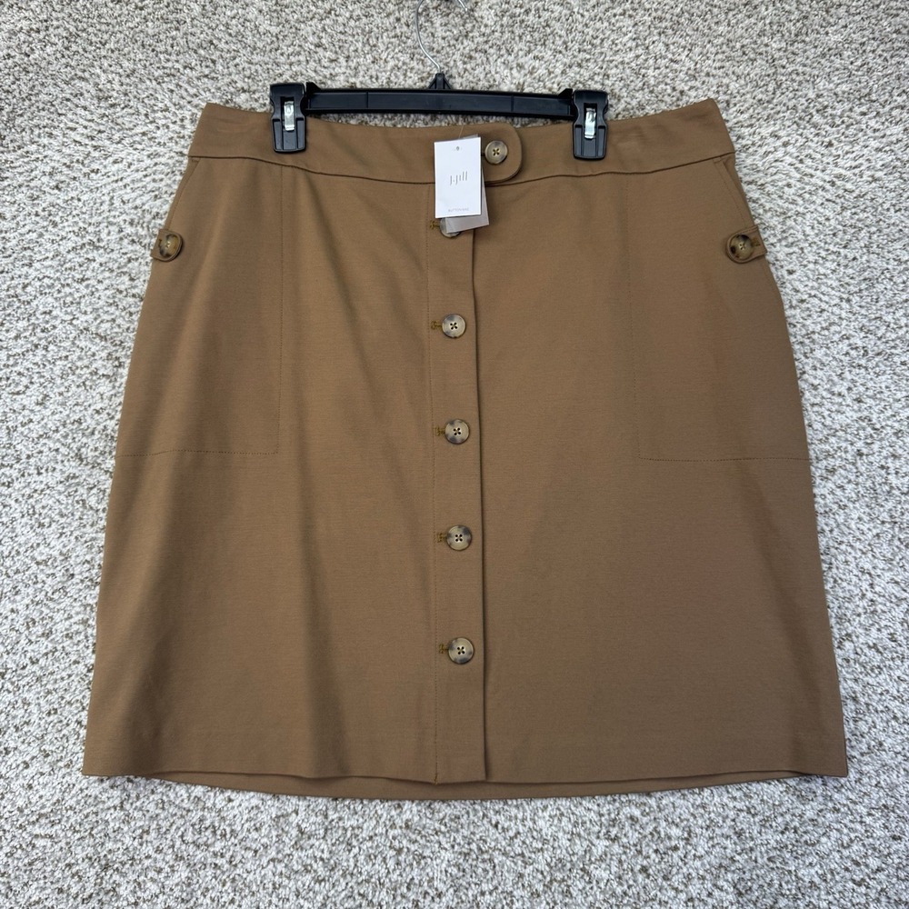 NEW J. Jill Ponte Skirt Women's Large Knee Length Skirt Acorn Brown Button Up - Picture 2 of 15